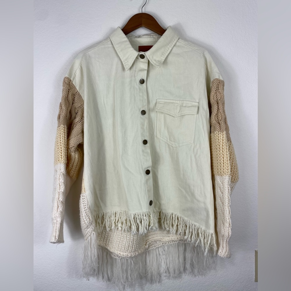Umgee Mixed Sweater Knit Back Shacket Size M